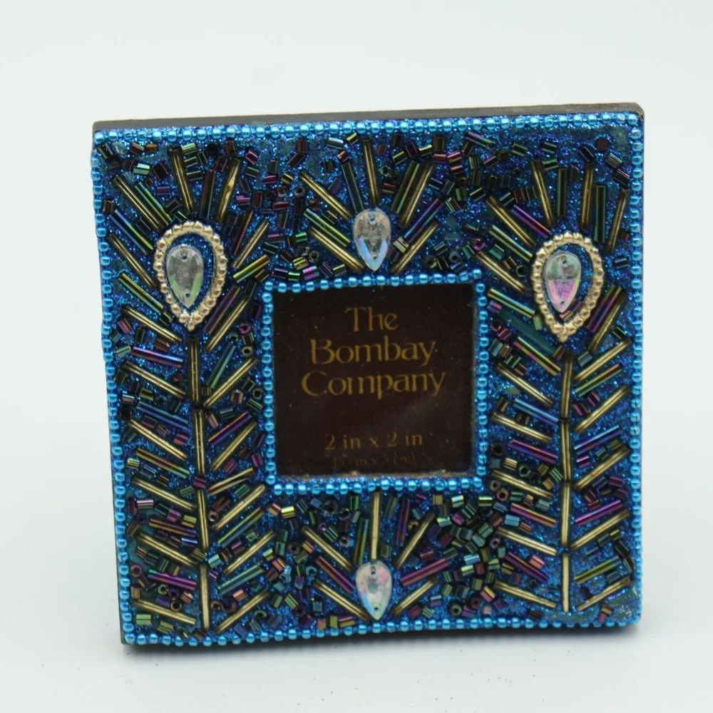 Pier One Imports 90s Y2K Set Of 3 Fabric Beaded Mini Photo Frames 3x3